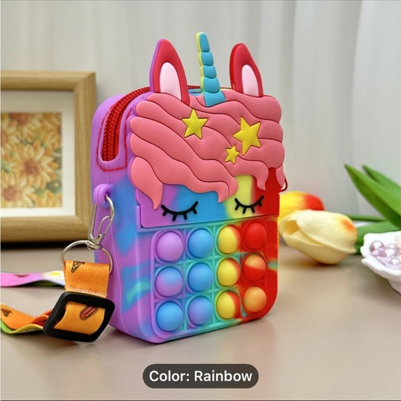 Girls S Silicone Cute Unicorn Messenger Bag Coin Purse Children's Pop Bag - Picture 7 of 7